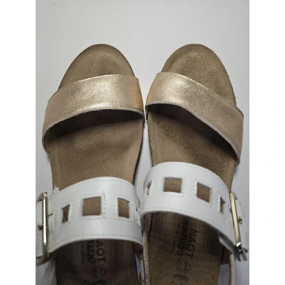 Naot Womens Dynasty Sandals EU 41 US 10 Rose Gold White Leather Wedge - Picture 7 of 10